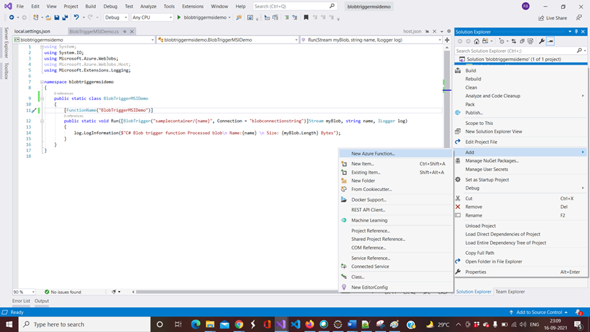 Send Events to Event Grid Topic from Blob Triggered Azure Function using Managed Service Identity